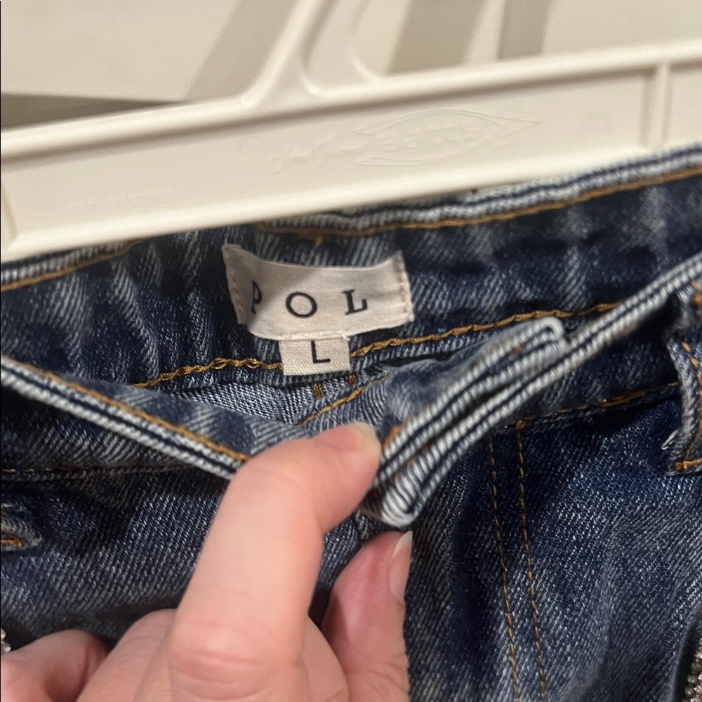 POL Denim Rhinestone Fringe Distressed Shorts - Picture 5 of 6